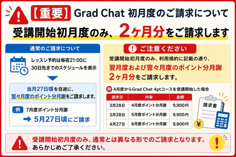 【重要】Grad Chat初月度のご請求について